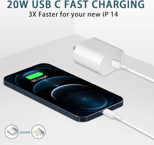 Alt view image 6 of 7 - Phone Charger Fast Charging, MFi Certified 2-Pack 20W USB-C Fast Charger with 6FT Fast Charging Cable for IP 14/13/12/11/Xs/8, i Pad and More