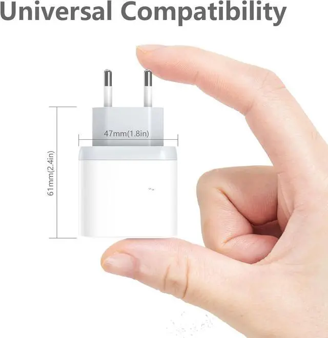 Alt view image 6 of 6 - 25W USB C European Plug Adapter with 6FT Cable for iPhone 14/14 Pro/14 Pro Max/14 Plus/13/12/11, Travel USBC Charging Power Charger Cord for Europe EU Euro Spain Italy France Germany