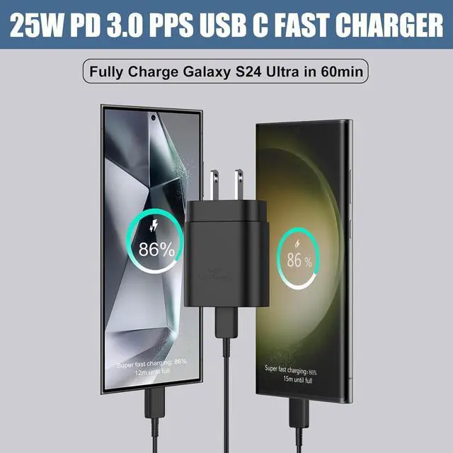 Alt view image 2 of 6 - S23 S22 S24 Ultra Samsung Fast Charger 25W USB C Android Phone Charger Super Fast Charging Block & 10FT Type C Charger Cable Cord for Samsung Galaxy S24/S23/S22/S21/S20/Plus/Ultra/FE/Note 20/10