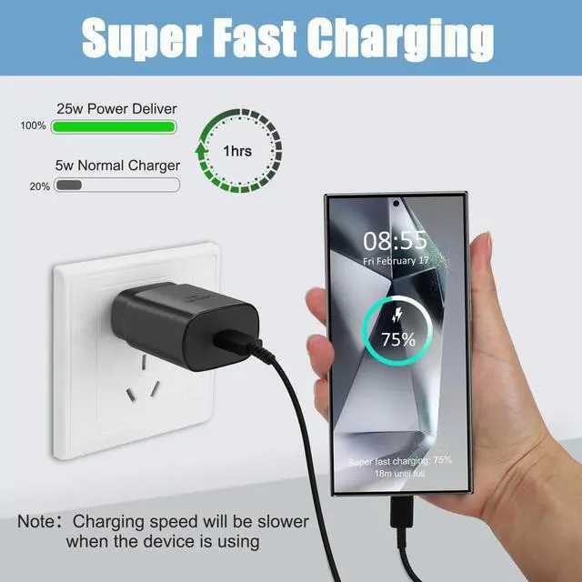 Alt view image 4 of 6 - S23 S22 S24 Ultra Samsung Fast Charger 25W USB C Android Phone Charger Super Fast Charging Block & 10FT Type C Charger Cable Cord for Samsung Galaxy S24/S23/S22/S21/S20/Plus/Ultra/FE/Note 20/10