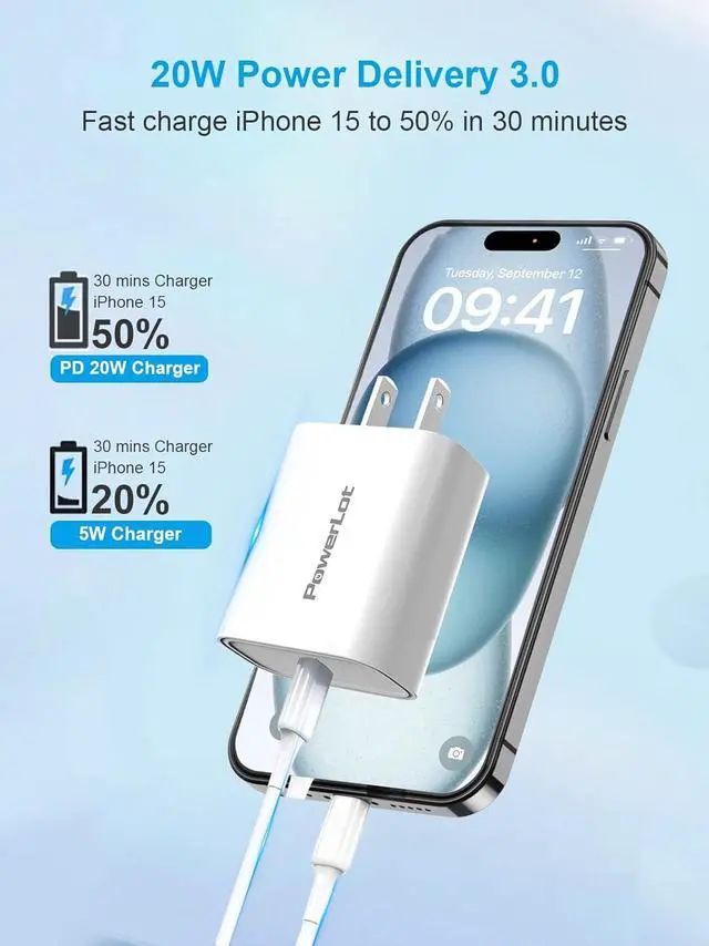 Alt view image 2 of 6 - USB C Charger Block, PowerLot 20W USB C Power Adapter PD USBC Wall Charger Fast Charger for iPhone 15/15 Pro/ 15 Pro Max/ 15 Plus/ 14/13/ 12/11/ Xs Max/XR/X, iPad Pro, AirPods Pro, iWatch Series