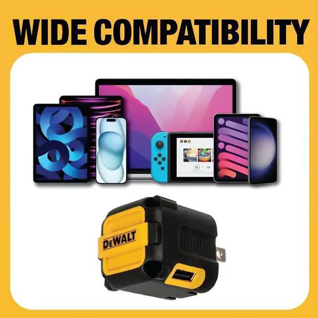 Alt view image 3 of 7 - DEWALT 2-Port USB Wall Charger  NeverBlock Worksite Charger  Dual 5V/2.1A Power AC Adapter  Fast Charging Block Cube for iPhone 14 13 12 SE 11Pro Max XS XR 8 Plus Samsung Galaxy Google Pixel