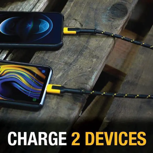 Alt view image 7 of 7 - DEWALT 2-Port USB Wall Charger  NeverBlock Worksite Charger  Dual 5V/2.1A Power AC Adapter  Fast Charging Block Cube for iPhone 14 13 12 SE 11Pro Max XS XR 8 Plus Samsung Galaxy Google Pixel