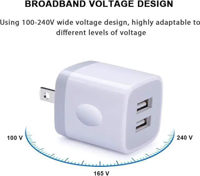 Alt view image 2 of 7 - USB Wall Charger Adapter 5Pack 2.1Amp Fast Dual Port Wall USB Plug Charging Block Charger Brick Cube Box for iPhone 16e 16 Pro Max 15 14 13 12 11 Xs XR X 8 7  Android