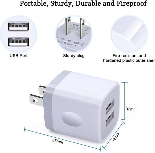 Alt view image 5 of 7 - USB Wall Charger Adapter 5Pack 2.1Amp Fast Dual Port Wall USB Plug Charging Block Charger Brick Cube Box for iPhone 16e 16 Pro Max 15 14 13 12 11 Xs XR X 8 7  Android