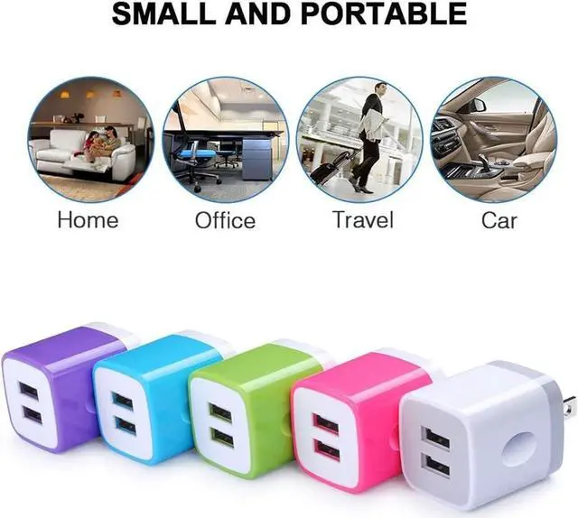 Alt view image 7 of 7 - USB Wall Charger Adapter 5Pack 2.1Amp Fast Dual Port Wall USB Plug Charging Block Charger Brick Cube Box for iPhone 16e 16 Pro Max 15 14 13 12 11 Xs XR X 8 7  Android