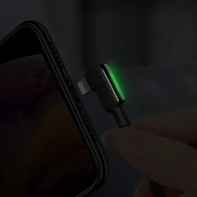 Alt view image 5 of 7 - Anti Winding Cable, Mcdodo Retractable 90 Degree Coiled Right Angle Design Gaming LED Cord Nylon Braidd Sync Charge USB Data 6FT/1.8M Cable Compatible with New Phone List Below (Black, 6FT/1.8M)