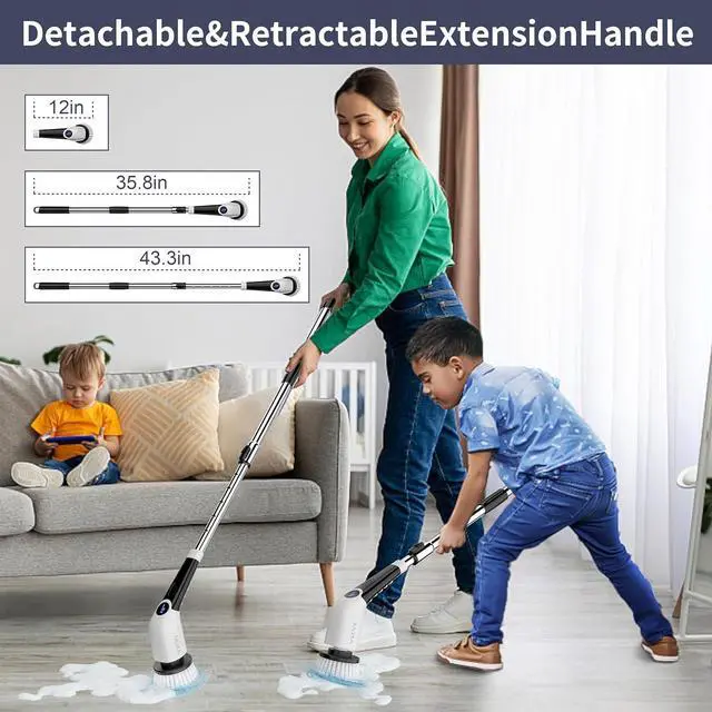 Alt view image 2 of 7 - YKYI Electric Spin Scrubber,Cordless Cleaning Brush,Shower Cleaning Brush with 8 Replaceable Brush Heads, Power Scrubber 3 Adjustable Speeds,Adjustable & Detachable Long Handle,Voice Broadcast