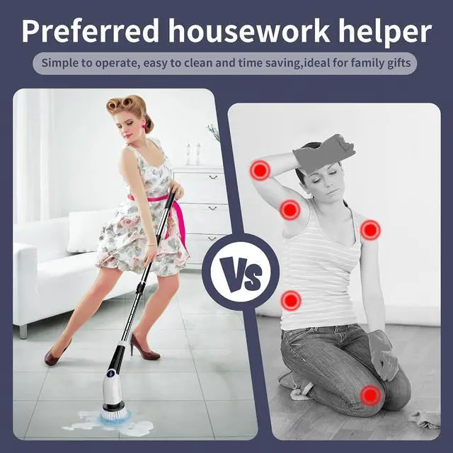 Alt view image 3 of 7 - YKYI Electric Spin Scrubber,Cordless Cleaning Brush,Shower Cleaning Brush with 8 Replaceable Brush Heads, Power Scrubber 3 Adjustable Speeds,Adjustable & Detachable Long Handle,Voice Broadcast
