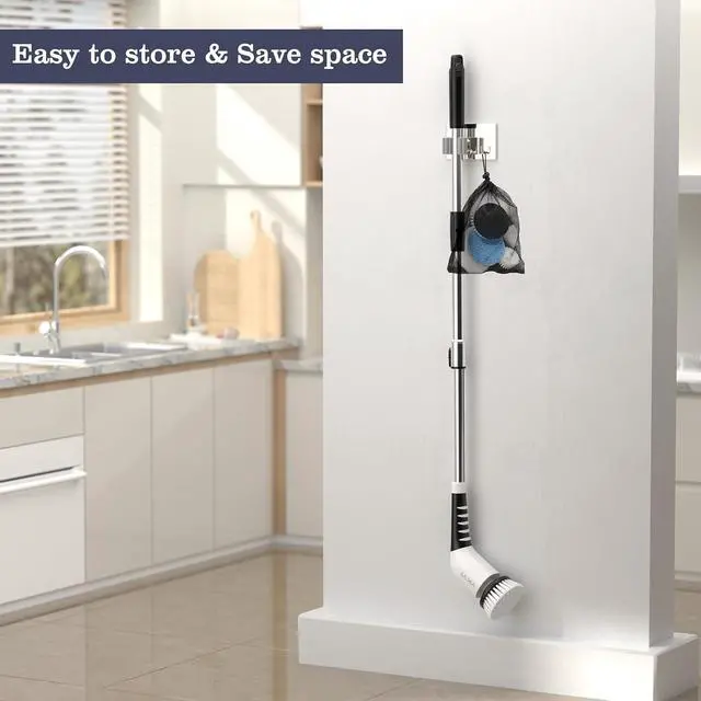 Alt view image 7 of 7 - YKYI Electric Spin Scrubber,Cordless Cleaning Brush,Shower Cleaning Brush with 8 Replaceable Brush Heads, Power Scrubber 3 Adjustable Speeds,Adjustable & Detachable Long Handle,Voice Broadcast