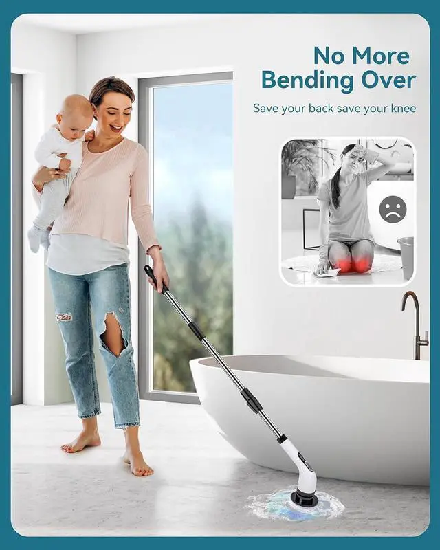 Alt view image 3 of 7 - Electric Spin Scrubber for Cleaning Bathroom: Cordless Power Shower Scrubber - Electric Cleaning Brush for Tile Tub