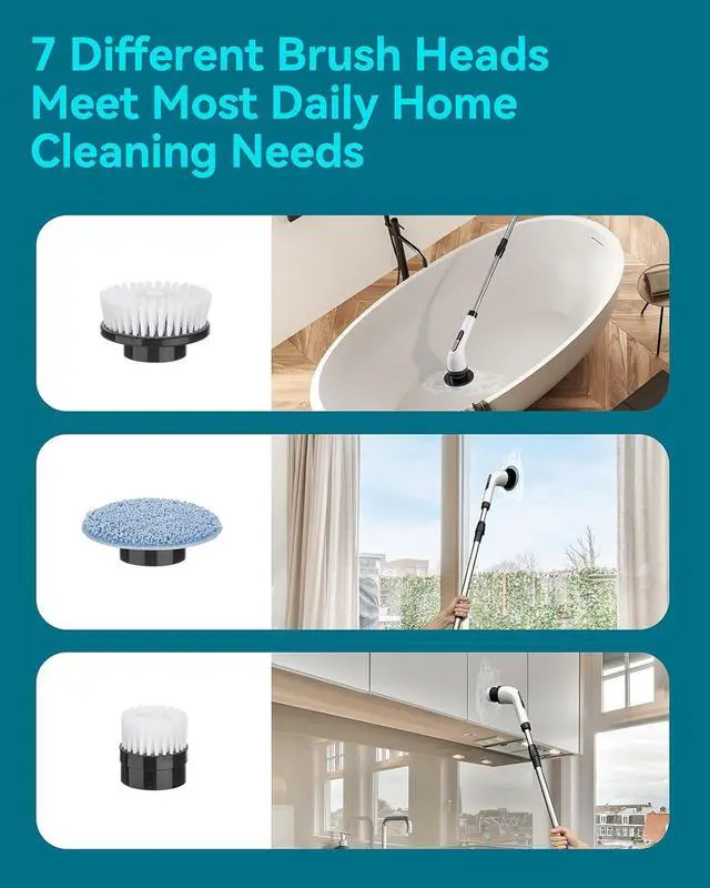 Alt view image 4 of 7 - Electric Spin Scrubber for Cleaning Bathroom: Cordless Power Shower Scrubber - Electric Cleaning Brush for Tile Tub