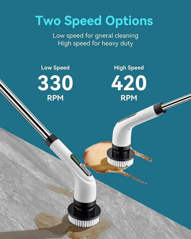 Alt view image 6 of 7 - Electric Spin Scrubber for Cleaning Bathroom: Cordless Power Shower Scrubber - Electric Cleaning Brush for Tile Tub