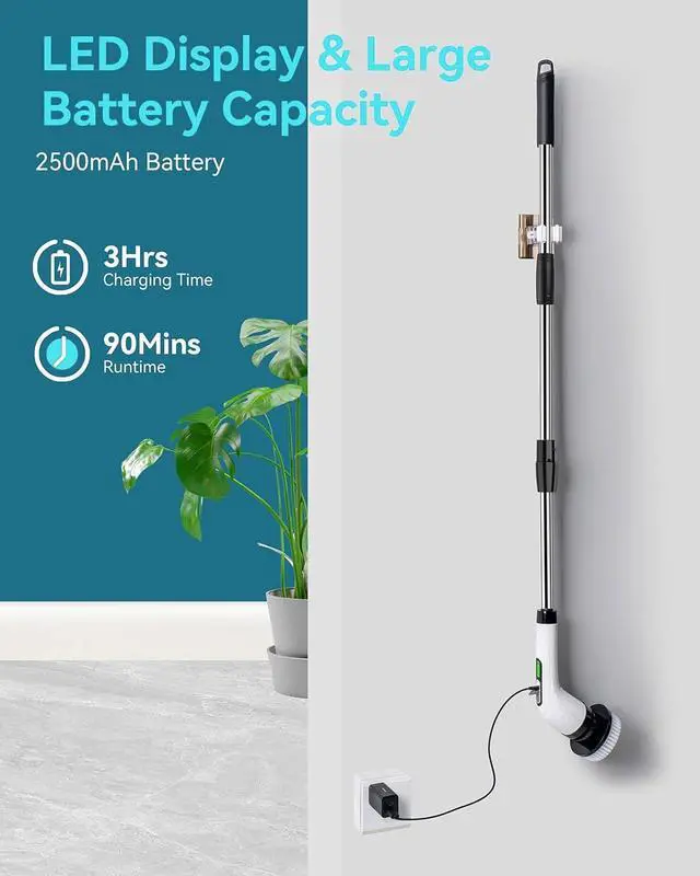 Alt view image 7 of 7 - Electric Spin Scrubber for Cleaning Bathroom: Cordless Power Shower Scrubber - Electric Cleaning Brush for Tile Tub