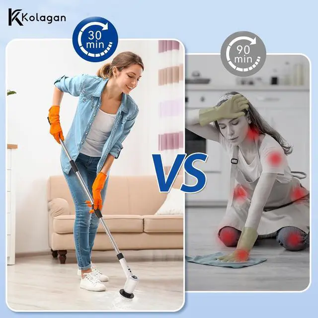 Alt view image 2 of 6 - Electric Spin Scrubber, Upgrade Electric Spin Cordless Tub and Tile Scrubber with Adjustable Extension Arm, 3 Speed 7 Replaceable Cleaning Heads, Power Spin Scrubbers for Cleaning Bathroom, Floor, Car