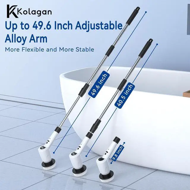 Alt view image 3 of 6 - Electric Spin Scrubber, Upgrade Electric Spin Cordless Tub and Tile Scrubber with Adjustable Extension Arm, 3 Speed 7 Replaceable Cleaning Heads, Power Spin Scrubbers for Cleaning Bathroom, Floor, Car