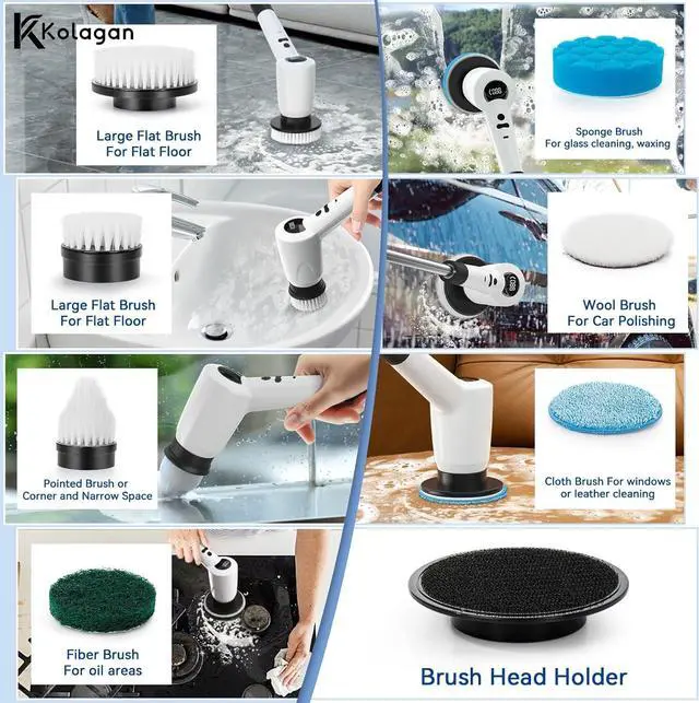 Alt view image 4 of 6 - Electric Spin Scrubber, Upgrade Electric Spin Cordless Tub and Tile Scrubber with Adjustable Extension Arm, 3 Speed 7 Replaceable Cleaning Heads, Power Spin Scrubbers for Cleaning Bathroom, Floor, Car