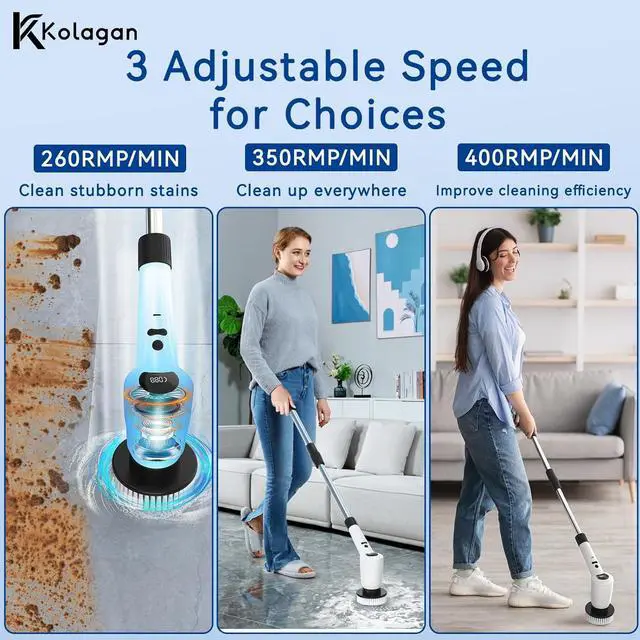 Alt view image 5 of 6 - Electric Spin Scrubber, Upgrade Electric Spin Cordless Tub and Tile Scrubber with Adjustable Extension Arm, 3 Speed 7 Replaceable Cleaning Heads, Power Spin Scrubbers for Cleaning Bathroom, Floor, Car