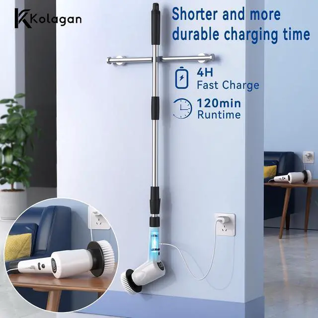 Alt view image 6 of 6 - Electric Spin Scrubber, Upgrade Electric Spin Cordless Tub and Tile Scrubber with Adjustable Extension Arm, 3 Speed 7 Replaceable Cleaning Heads, Power Spin Scrubbers for Cleaning Bathroom, Floor, Car