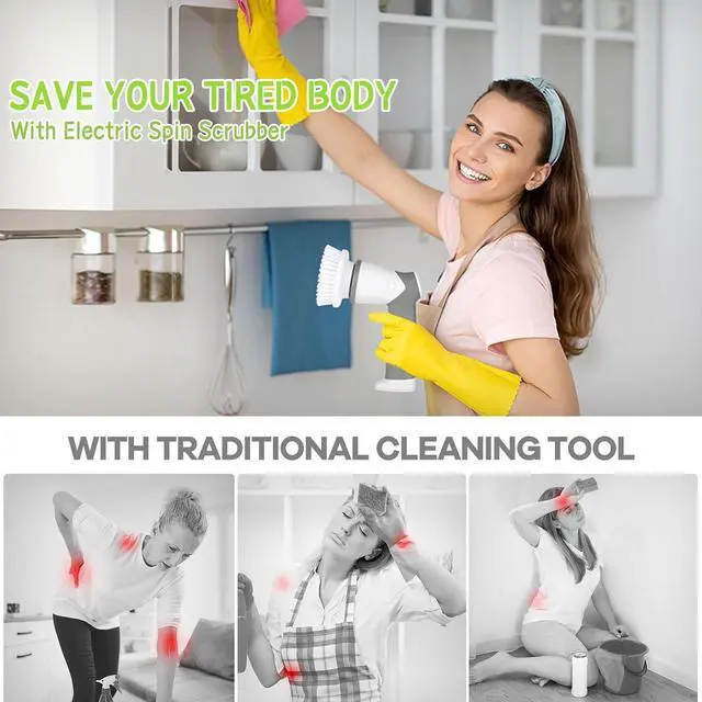 Alt view image 2 of 7 - DAESUNG Electric Spin Scrubber, 2024 New Electric Scrubber for Bathroom,6 Replaceable Heads, LED Display, Handheld Spin Scrubber, Power Shower Scrubber for Cleaning Tile/Grout/Tub/Stove/Car/Windows