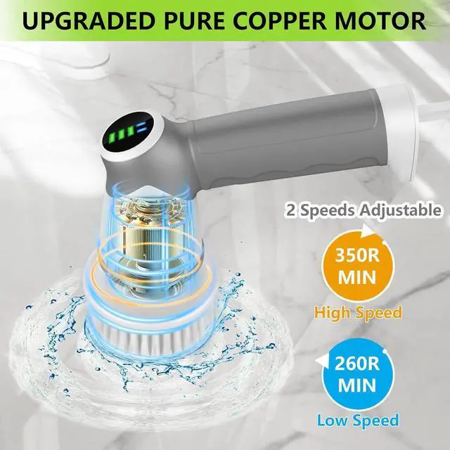 Alt view image 3 of 7 - DAESUNG Electric Spin Scrubber, 2024 New Electric Scrubber for Bathroom,6 Replaceable Heads, LED Display, Handheld Spin Scrubber, Power Shower Scrubber for Cleaning Tile/Grout/Tub/Stove/Car/Windows