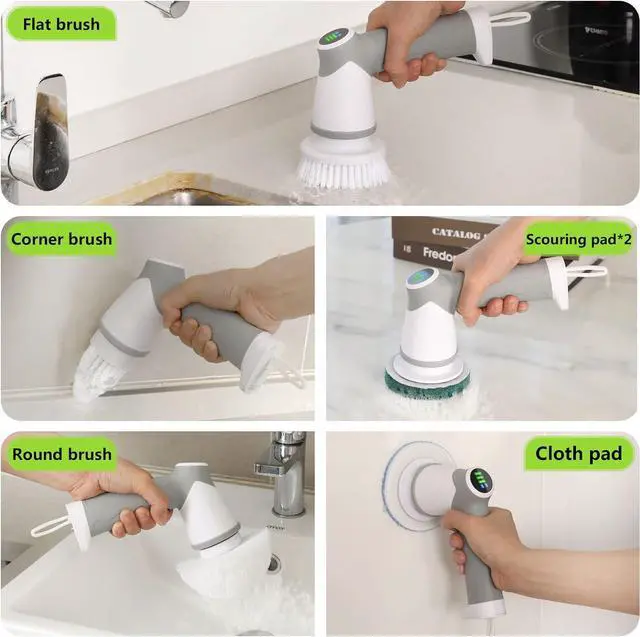 Alt view image 4 of 7 - DAESUNG Electric Spin Scrubber, 2024 New Electric Scrubber for Bathroom,6 Replaceable Heads, LED Display, Handheld Spin Scrubber, Power Shower Scrubber for Cleaning Tile/Grout/Tub/Stove/Car/Windows