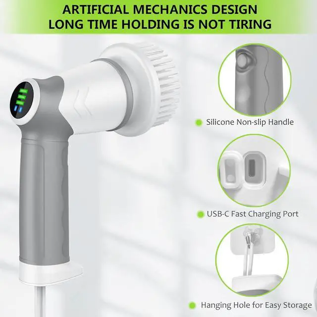 Alt view image 5 of 7 - DAESUNG Electric Spin Scrubber, 2024 New Electric Scrubber for Bathroom,6 Replaceable Heads, LED Display, Handheld Spin Scrubber, Power Shower Scrubber for Cleaning Tile/Grout/Tub/Stove/Car/Windows