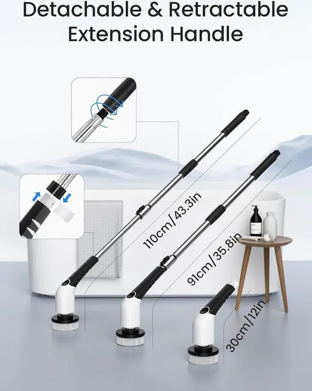 Alt view image 3 of 7 - Keimi Electric Spin Scrubber, 2024 New Cordless Voice Prompt Shower Cleaning Brush with 8 Replaceable Brush Heads, 3 Adjustable Speeds, and Adjustable Extension Handle for Bathroom Floor Tile