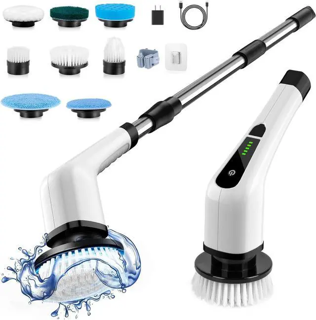 Main image of Bomves Cordless Electric Spin Scrubber, Cleaning Brush Scrubber for Home, 400RPM/Mins-8 Replaceable Brush Heads-90Mins Work Time, 3 Adjustable Size, 2 Speeds for Bathroom Shower Bathtub Glass Car