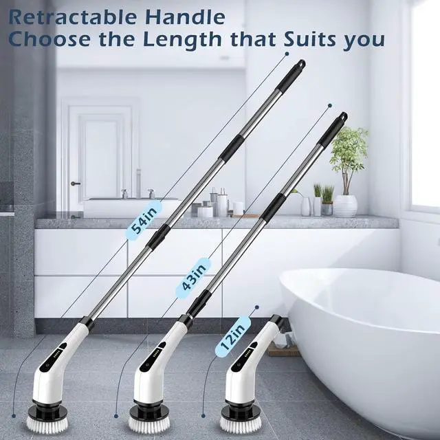 Alt view image 2 of 7 - Bomves Cordless Electric Spin Scrubber, Cleaning Brush Scrubber for Home, 400RPM/Mins-8 Replaceable Brush Heads-90Mins Work Time, 3 Adjustable Size, 2 Speeds for Bathroom Shower Bathtub Glass Car