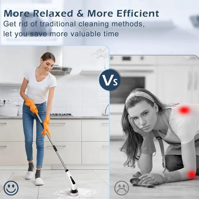 Alt view image 4 of 7 - Bomves Cordless Electric Spin Scrubber, Cleaning Brush Scrubber for Home, 400RPM/Mins-8 Replaceable Brush Heads-90Mins Work Time, 3 Adjustable Size, 2 Speeds for Bathroom Shower Bathtub Glass Car