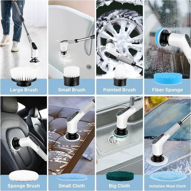 Alt view image 6 of 6 - Dovety Electric Spin Scrubber, Cordless Cleaning Brush, Shower Scrubber with 8 Replaceable Brush Head, Power Cleaning Brush with Extension Handle, 2 Adjustable Speed, for Bathtub Grout Tile Floor