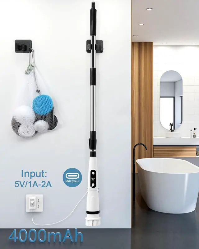 Alt view image 4 of 6 - IEZFIX Electric Spin Scrubber, Bathroom Scrubber Electric Shower Scrubber for Cleaning Tub/Tile/Floor/Sink/WindowPower Scrubber X03 Turbo Cordless with 8 Cleaning Brush Heads,3 Speeds Up to 450RPM