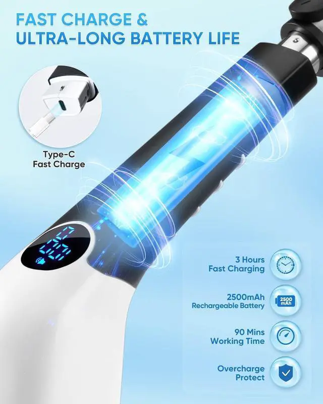 Alt view image 4 of 7 - AISMIHO Electric Spin Scrubber, Cordless Cleaning Brush with 8 Replaceable Brush Heads, Shower Cleaning Brush, Power Scrubber with 3 Adjustable Speeds,Adjustable & Detachable Long Handle,Voice Prompt