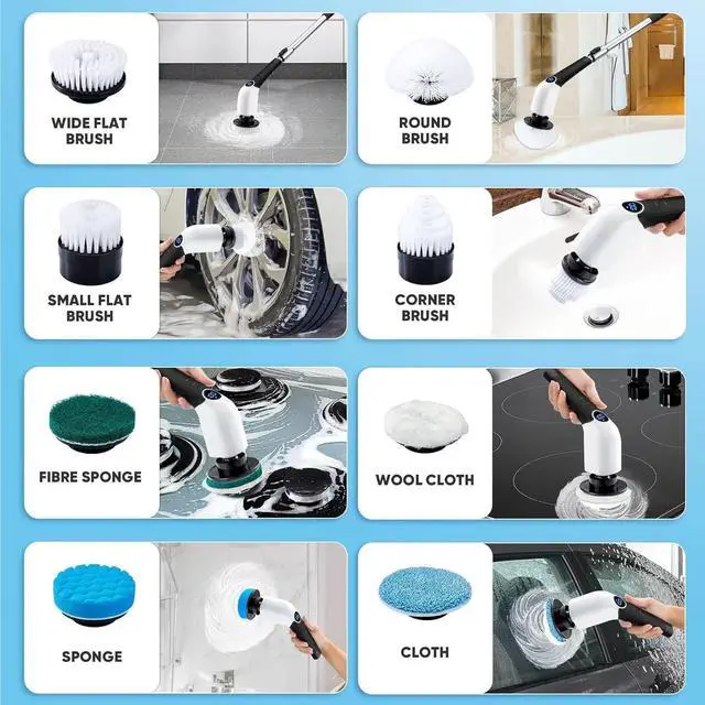 Alt view image 7 of 7 - AISMIHO Electric Spin Scrubber, Cordless Cleaning Brush with 8 Replaceable Brush Heads, Shower Cleaning Brush, Power Scrubber with 3 Adjustable Speeds,Adjustable & Detachable Long Handle,Voice Prompt