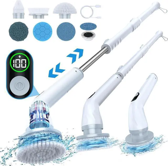 Main image of LABIGO Electric Spin Scrubber LA4 Pro, Dual Speed Bathroom Scrubber with Display & 6 Replacement Cleaning Heads, Cordless Power Scrubber with Adjustable & Detachable Handle for Bathroom Floor Tile