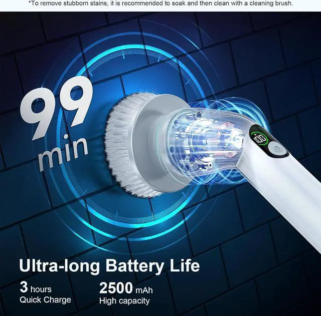 Alt view image 2 of 7 - LABIGO Electric Spin Scrubber LA4 Pro, Dual Speed Bathroom Scrubber with Display & 6 Replacement Cleaning Heads, Cordless Power Scrubber with Adjustable & Detachable Handle for Bathroom Floor Tile