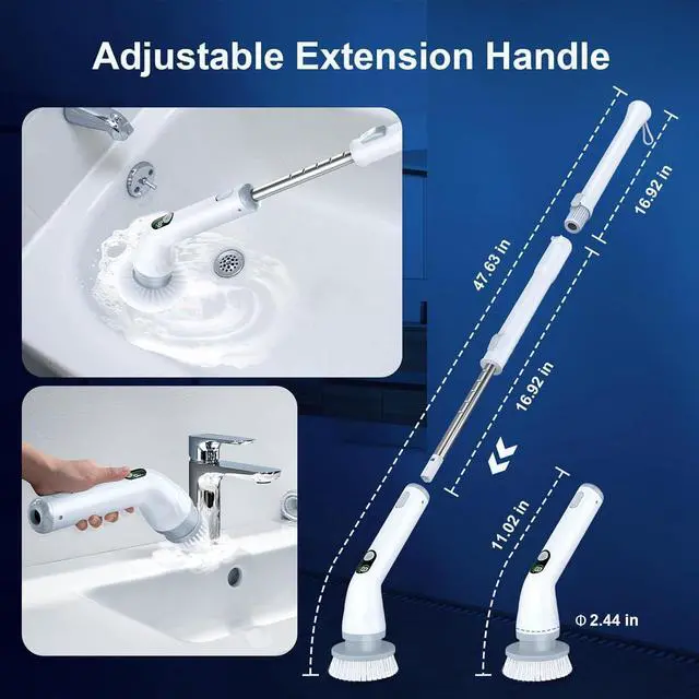 Alt view image 7 of 7 - LABIGO Electric Spin Scrubber LA4 Pro, Dual Speed Bathroom Scrubber with Display & 6 Replacement Cleaning Heads, Cordless Power Scrubber with Adjustable & Detachable Handle for Bathroom Floor Tile