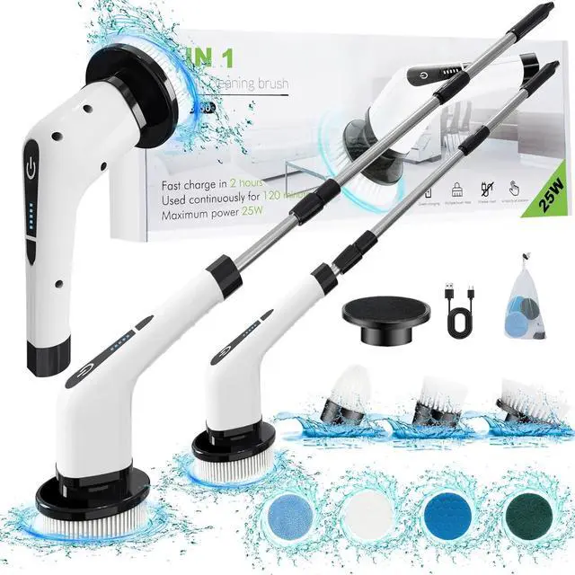 Main image of Electric Spin Scrubber, Cordless Cleaning Brush with 7 Replaceable Brush Heads Power Scrubber Shower Cleaning Brush with Adjustable & Detachable Handle for Bathroom, Tub, Tile, Floor, Car