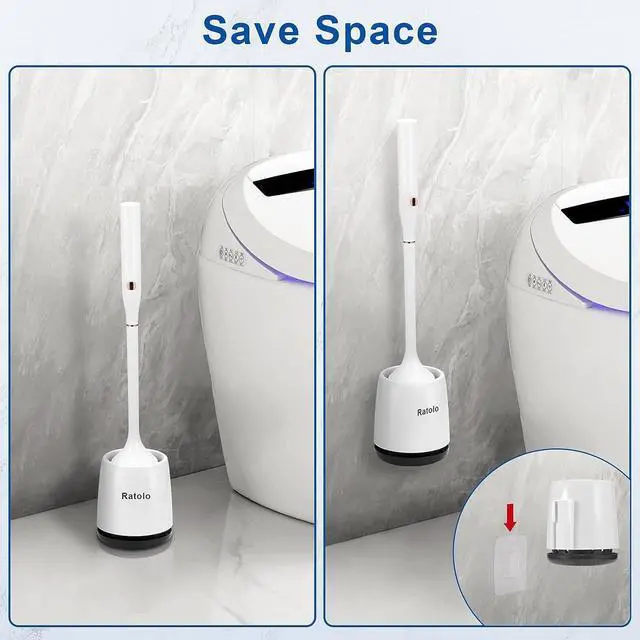 Alt view image 3 of 7 - Ratolo Electric Toilet Brush,Silicone Toilet Brush,Toilet Bowl Brush and Holder Set with Ventilated Holder,Toilet Brush, Floor Standing, Wall Mounted Without DrillingRechargeable