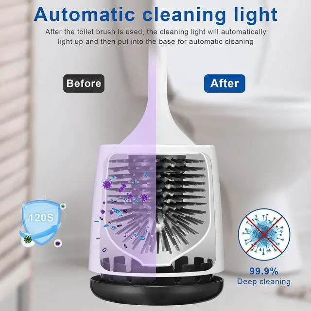 Alt view image 4 of 7 - Ratolo Electric Toilet Brush,Silicone Toilet Brush,Toilet Bowl Brush and Holder Set with Ventilated Holder,Toilet Brush, Floor Standing, Wall Mounted Without DrillingRechargeable