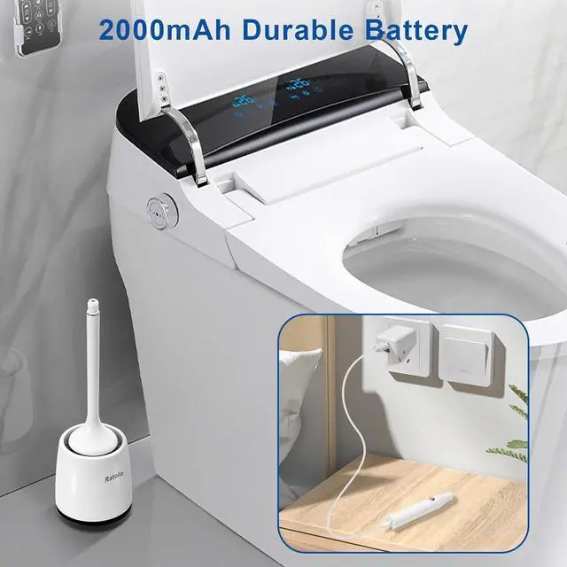 Alt view image 5 of 7 - Ratolo Electric Toilet Brush,Silicone Toilet Brush,Toilet Bowl Brush and Holder Set with Ventilated Holder,Toilet Brush, Floor Standing, Wall Mounted Without DrillingRechargeable