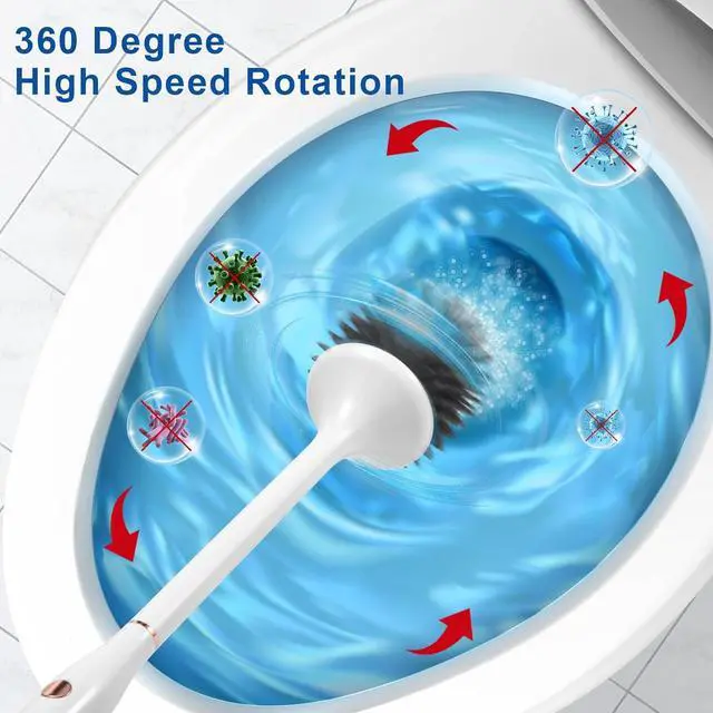 Alt view image 6 of 7 - Ratolo Electric Toilet Brush,Silicone Toilet Brush,Toilet Bowl Brush and Holder Set with Ventilated Holder,Toilet Brush, Floor Standing, Wall Mounted Without DrillingRechargeable