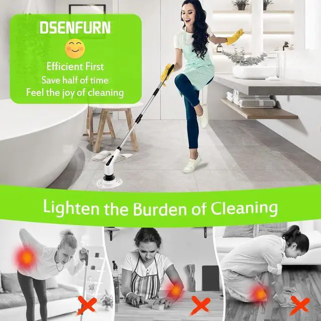 Alt view image 6 of 6 - Dsenfurn Electric Spin Scrubber, Cordless Bathroom Tub Scrubber with Long Handle & 7 Replaceable Cleaning Heads, Extension as Short Handle, Portable Power Shower Brush Household Tools for Tile Floor