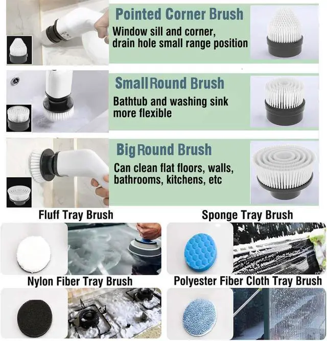 Alt view image 3 of 7 - MGLSDeet Electric Spin Scrubber Rechargeable Cleaning Brush with 7 Replaceable Brush Heads, Cordless and Portable Power Scrubber, Electric Bathroom Scrubber for Cleaning Tile, Window, Floor, Tub, Car