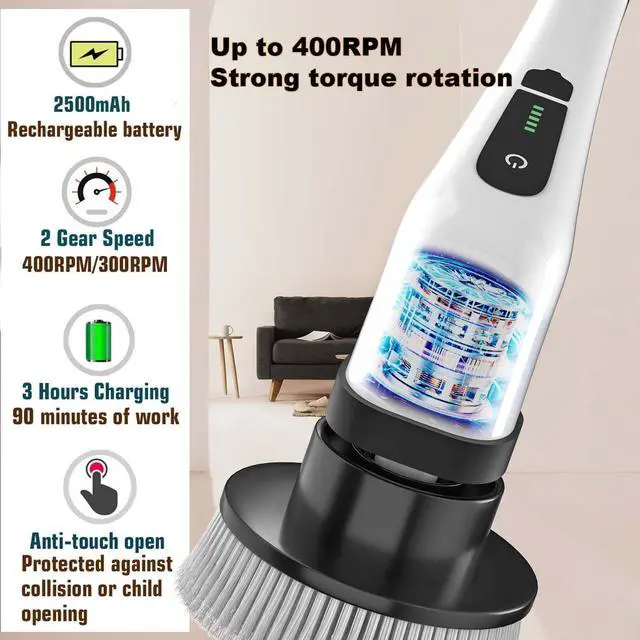 Alt view image 5 of 7 - MGLSDeet Electric Spin Scrubber Rechargeable Cleaning Brush with 7 Replaceable Brush Heads, Cordless and Portable Power Scrubber, Electric Bathroom Scrubber for Cleaning Tile, Window, Floor, Tub, Car