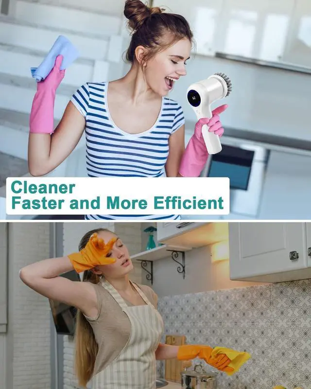 Alt view image 7 of 7 - Electric Spin Scrubber,GRUTTI Power Scrubber Cordless Electric Shower Scrubber with Digital Display and 5 Replaceable Heads, 2 Adjustable Speeds,Cleaning Brush for Bathtub, Floor, Tile, Window