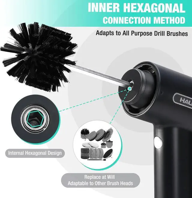 Alt view image 5 of 7 - HAUSHOF Electric Spin Scrubber, Cordless Cleaning Brush with 8 Replaceable Heads and 3 Speeds for Cleaning Kitchen, Bathroom, Knife Sharpener Included