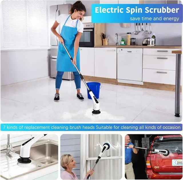 Alt view image 2 of 6 - Electric Spin Scrubber, Electric Bathroom Cleaning Brush, LHPY Upgraded Version with 7 Replacement Brush Heads and Extension Handle, Suitable for Cleaning Walls, Floors, bathrooms, Kitchens, Cars