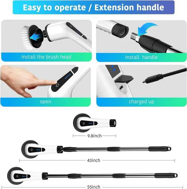 Alt view image 5 of 6 - Electric Spin Scrubber, Electric Bathroom Cleaning Brush, LHPY Upgraded Version with 7 Replacement Brush Heads and Extension Handle, Suitable for Cleaning Walls, Floors, bathrooms, Kitchens, Cars